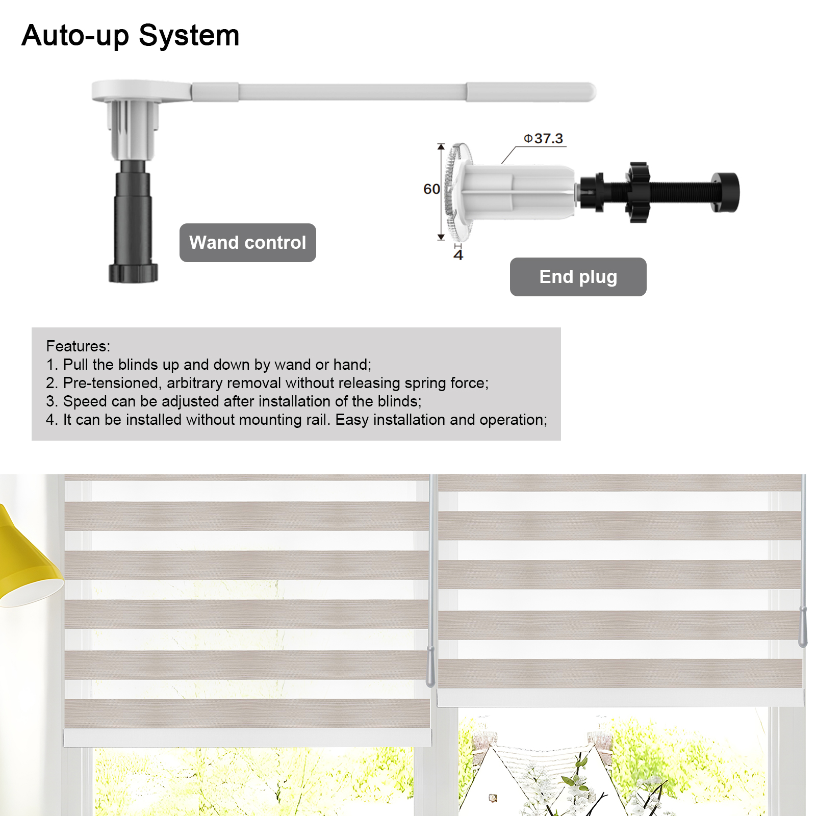 Customized Xirui Cordless Automatic Down Customized Cordless Window Zebra Blinds