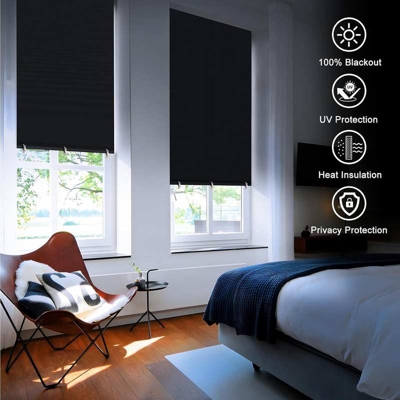 Hot Sale No Drill 100% Blackout Roller Blinds Custom Size for Bedroom Living Room Window Shade